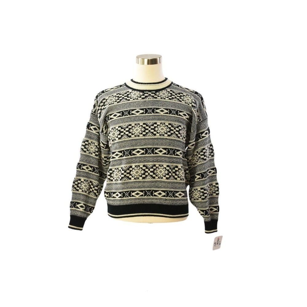 80s Vintage Southwest Geometric Sweater Mens XL Black Cream Robert Bruce